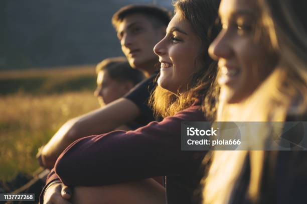 Adventures On The Dolomites Teenagers Hiking Stock Photo - Download Image Now - Teenager, Adolescence, Friendship