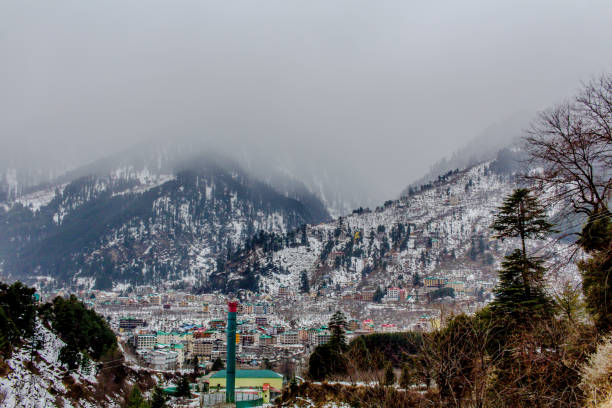istock Amazing snowfall landscape view with beautiful mountains and hills. 1137727424
