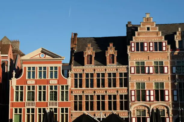 Typical facades of guild buildings located in the center of Ghent in Belgian Flanders