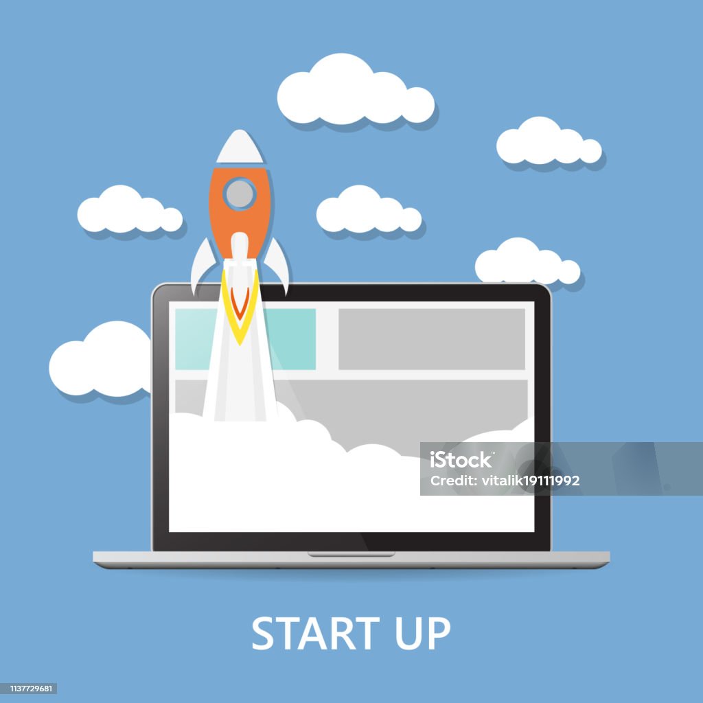 Concept. Project start up - launch illustration Concept. Project start up - launch illustration on blue background Web Page stock vector