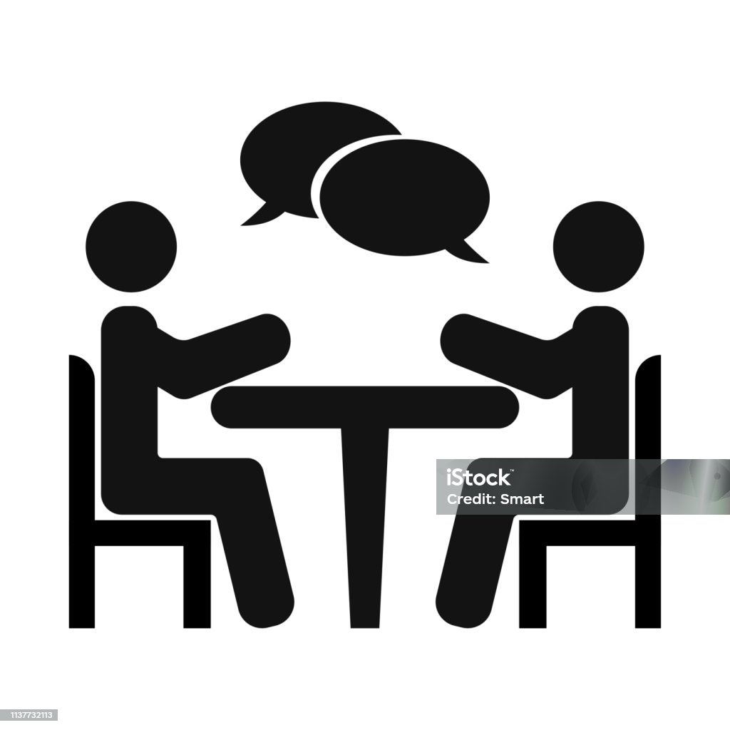 Business meeting, discussion. Teamwork activity. People around the table. Vector illustration Icon Symbol stock vector