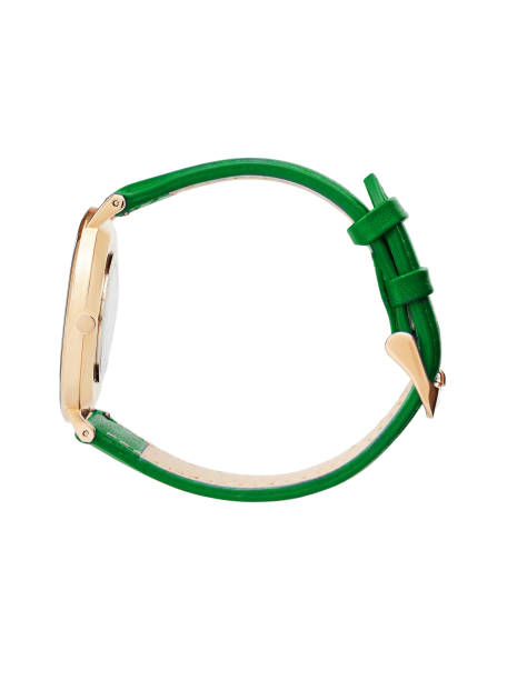 istock Classic women gold watch white dial, green leather strap isolate white background 1137734407