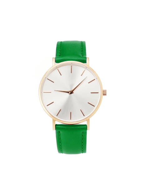 istock Classic women gold watch white dial, green leather strap isolate white background 1137734446