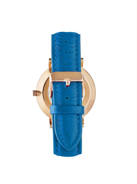 istock Classic women gold watch white dial, blue leather strap isolate white background 1137734448