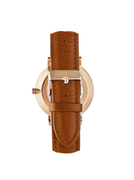 istock Classic women gold watch white dial, brown leather strap isolate white background 1137734449