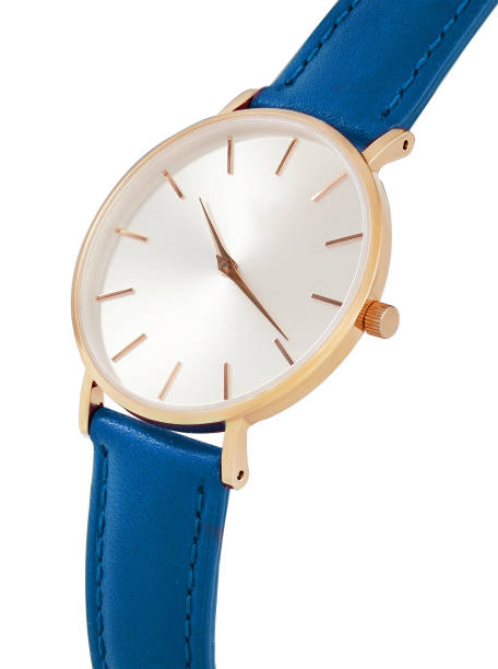 istock Classic women gold watch white dial, blue leather strap isolate white background 1137734467