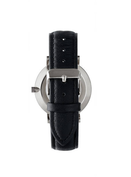 istock Classic women silver watch black dial, leather strap, isolate on white background 1137734480