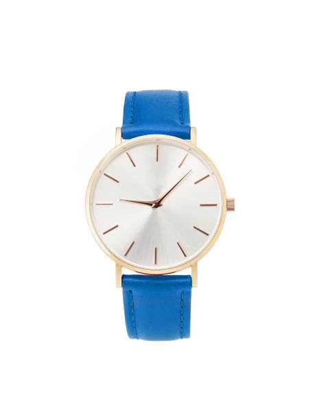 istock Classic women gold watch white dial, blue leather strap isolate white background 1137734512