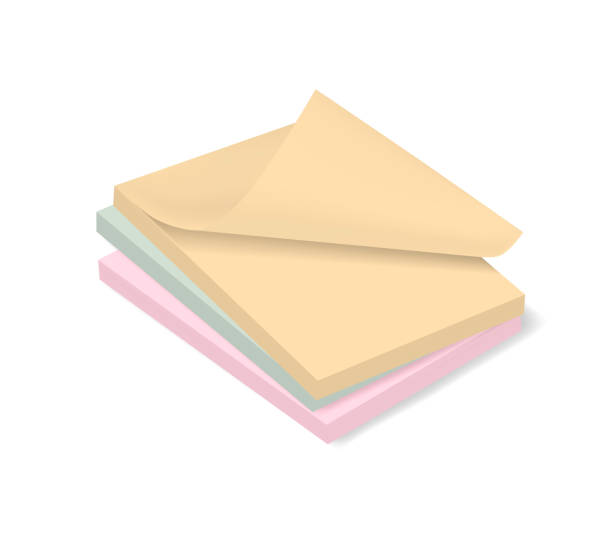 wielokolorowe lepkie kostki notatek - kolorowe bloki papierowe, makieta wektorowa - curled up page paper adhesive note stock illustrations