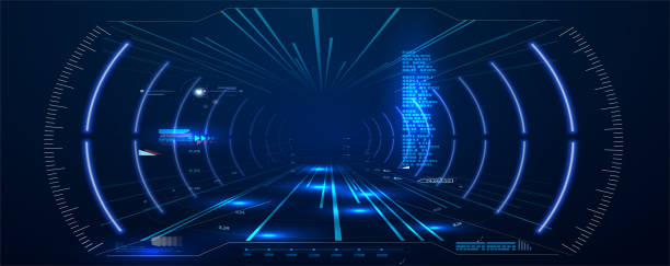 bildbanksillustrationer, clip art samt tecknat material och ikoner med virtuell verklighet. futuristisk vr head-up display design. sci-fi hjälm hud. framtidens teknik. hi tech framtida design - virtuell verklighet