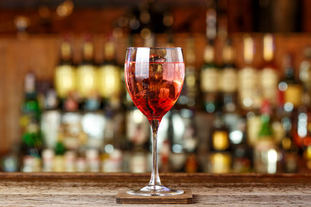 istock Red  cocktail in a glass with ice, a romantic drink for the evening 1137736981