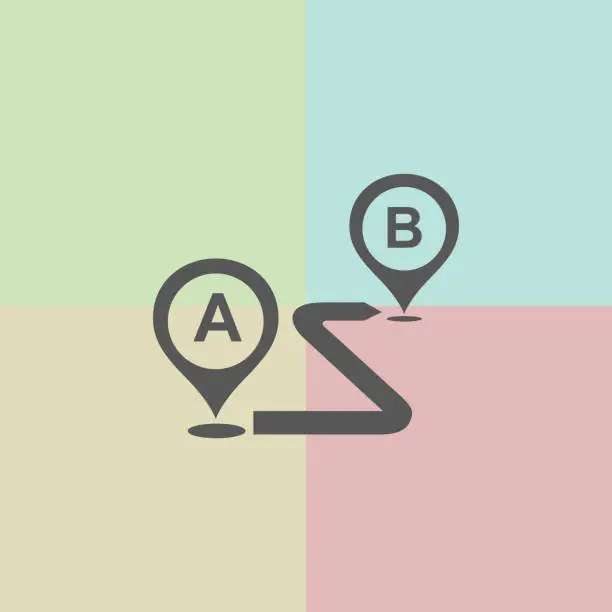 Vector illustration of From point A to point B outline icon