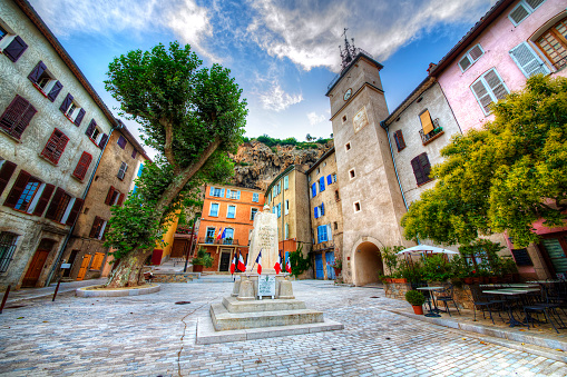 Square in the village of Contignac, Provence, France