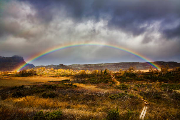 Rainbow and autumn storm close to Beitostolen, Norway