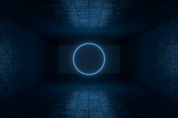 istock 3d rendering, glowing magic lines in anbanoned room, dark background 1137741910