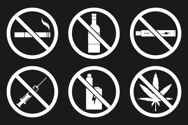 illustrations, cliparts, dessins animés et icônes de pas de fumer, pas de vaping, pas de chanvre, pas de médicaments, aucun signe d'alcool. vecteur - no smoking sign smoking sign cigarette