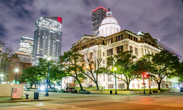 Justice Center in Houston (Night) - Houston, Texas, USA stock photo