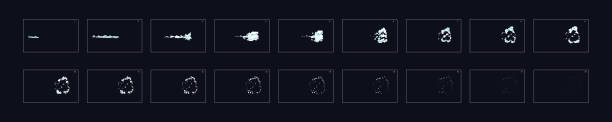 пыль взрыва специальный эффект анимации кадры спрайт листа. взрыв кадров для флэш-анимации в играх, видео и мультфильмах - agricultural equipment flash stock illustrations