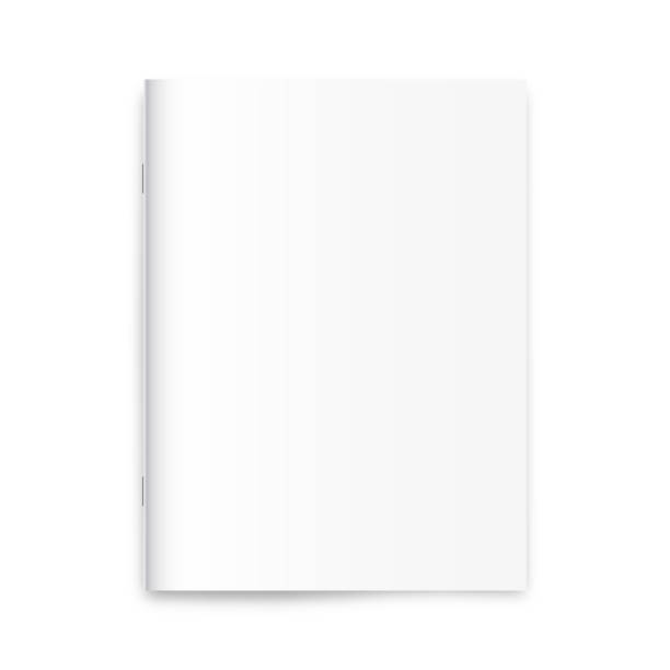 prázdný časopis, noviny, maketa notebooku na bílém pozadí. - časopis stock ilustrace