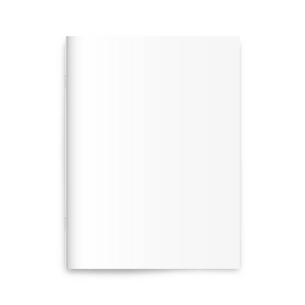 빈 잡지, 신문, 흰색 바탕에 노트북 이랑. - brochure blank paper book cover stock illustrations
