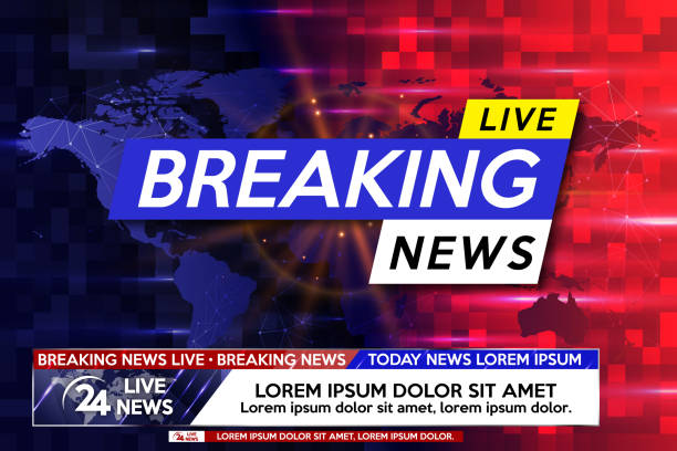 ilustrações de stock, clip art, desenhos animados e ícones de background screen saver on breaking news. breaking news live on world map on the blue and red background. - newspaper headline flash