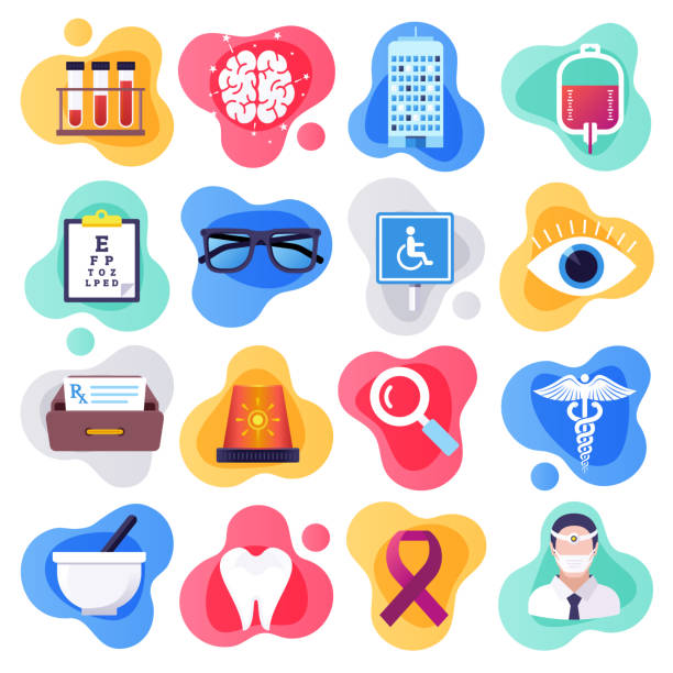 Healthcare Industry Marketing Flat Flow Style Vector Icon Set Healthcare industry marketing liquid flat flow style concept symbols. Flat design vector icons set for infographics, mobile and web designs. caduceus medical symbol backgrounds stock illustrations