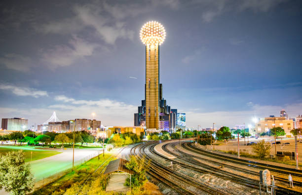 Dallas Observation Tower at Night - Dallas, Texas, USA stock photo