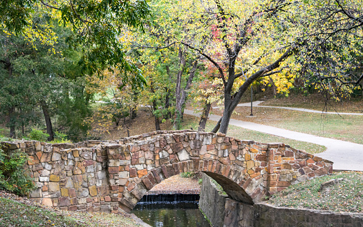Picturesque Stone Pedestrian Bridge in Dallas Park (Fall/ Autumn) - Dallas, Texas, United States of America
