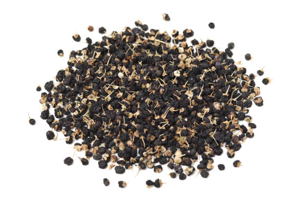 istock Traditional Chinese black herbs dried wolfberry on white background 1137751468