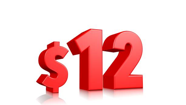 istock 12$ price symbol. red text 3d  render with dollar sign on white background 1137753213