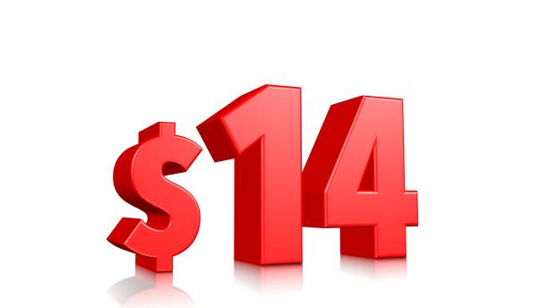 istock 14$ price symbol. red text 3d  render with dollar sign on white background 1137753267