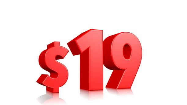 istock 19$ price symbol. red text 3d  render with dollar sign on white background 1137753468
