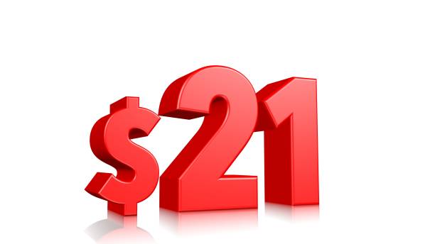 istock 21$ price symbol. red text 3d  render with dollar sign on white background 1137754101