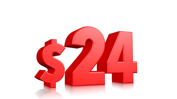 istock 24$ price symbol. red text 3d  render with dollar sign on white background 1137754292