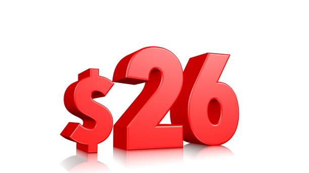 istock 26$ price symbol. red text 3d  render with dollar sign on white background 1137754391