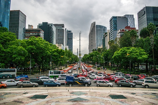 Traffic on the Main Avenue (Paseo de la Reforma) in Downtown Mexico City, Mexico