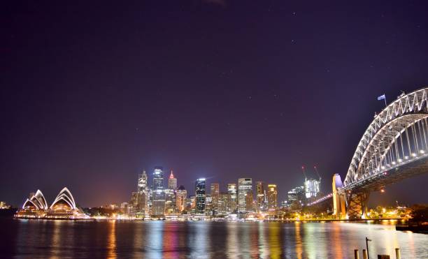 istock Downtown Sydney, Sydney Harbor, and Bridge Illuminated at Night (Cityscape Wide Shot) 1137754540