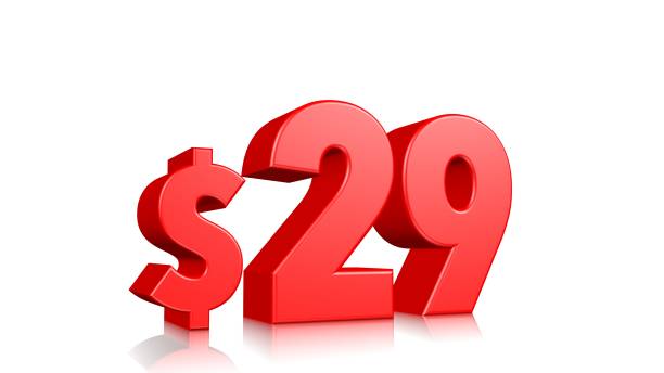 istock 29$ price symbol. red text 3d  render with dollar sign on white background 1137754558