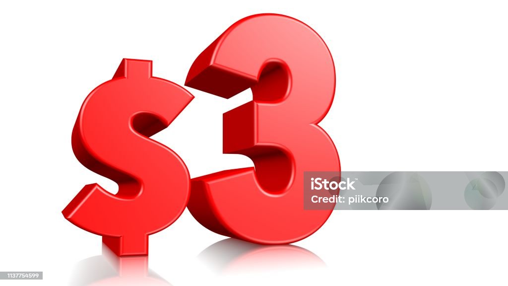 3 Price Symbol Red Text 3d Render Stock Photo - Download Image Now