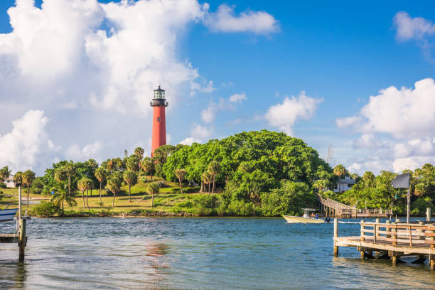 Jupiter, Florida, USA inlet and light house. Jupiter, Florida, USA inlet and light house. inlet photos stock pictures, royalty-free photos & images