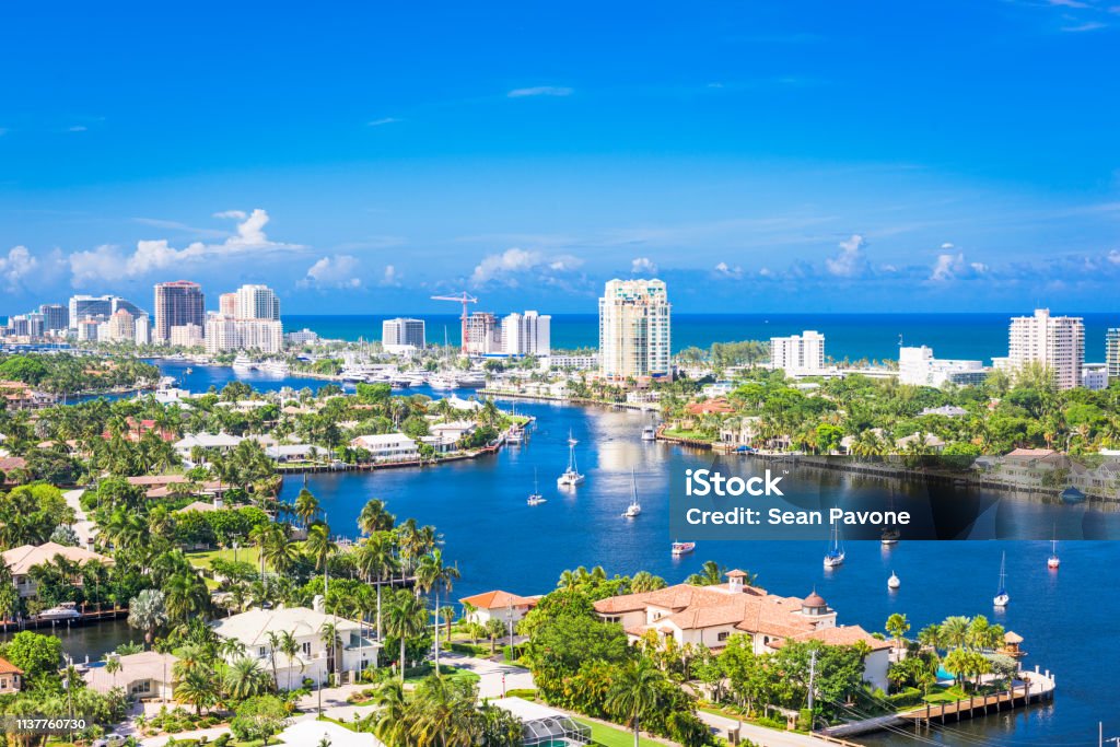 Ft. Lauderdale, Florida, USA Fort Lauderdale, Florida, USA skyline over Barrier Island. Fort Lauderdale Stock Photo