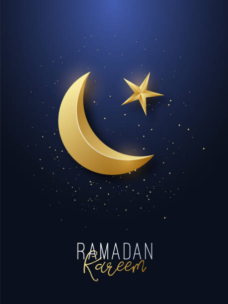 ramadan kareem grüßte banner. islamisches symbol goldener halbmond und stern. vector illustration. - ramadan stock-grafiken, -clipart, -cartoons und -symbole