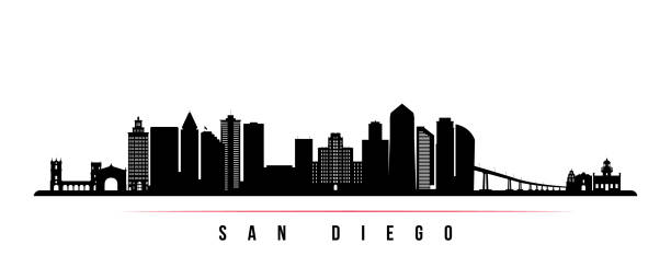 San Diego city skyline horizontal banner. Black and white silhouette of San Diego city, USA. Vector template for your design. San Diego city skyline horizontal banner. Black and white silhouette of San Diego city, USA. Vector template for your design. san diego stock illustrations