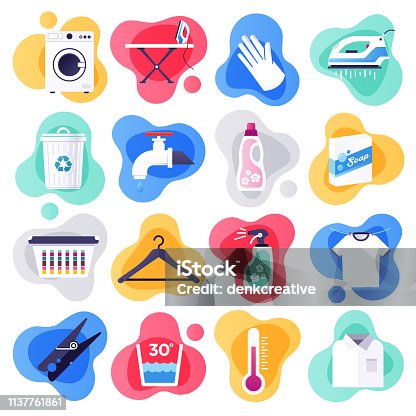 istock Laundry Detergent & Household Cleaners Flat Flow Style Vector Icon Set 1137761861