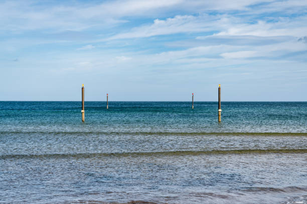 Piles in the North Sea, seen from North Beach in Cambois near Blyth, Northumberland, England, UK