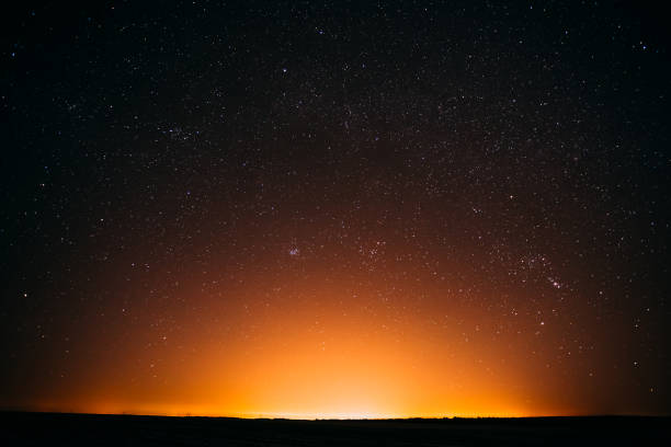 istock Natural Real Night Sky Stars Background. Sunset, Sunrise Over Field. 1137771686