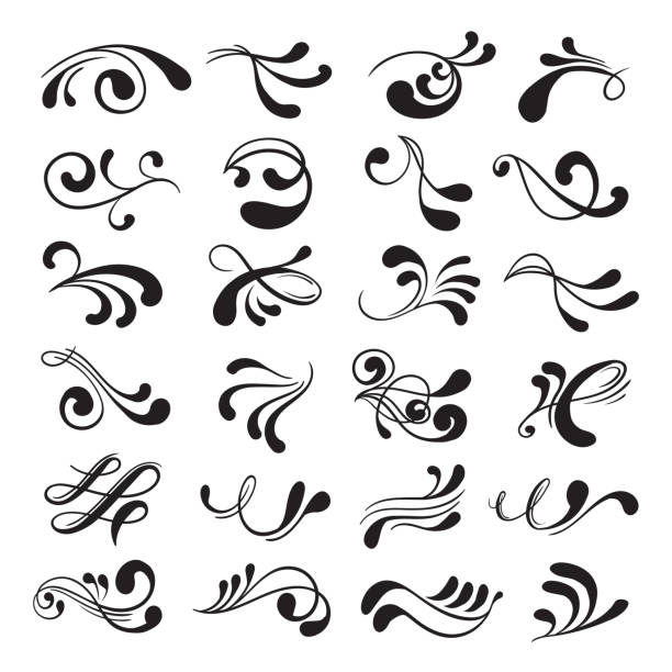 장식 빈티지 클래식 컬 블랙 패턴 - black and white scroll shape pattern illustration and painting stock illustrations