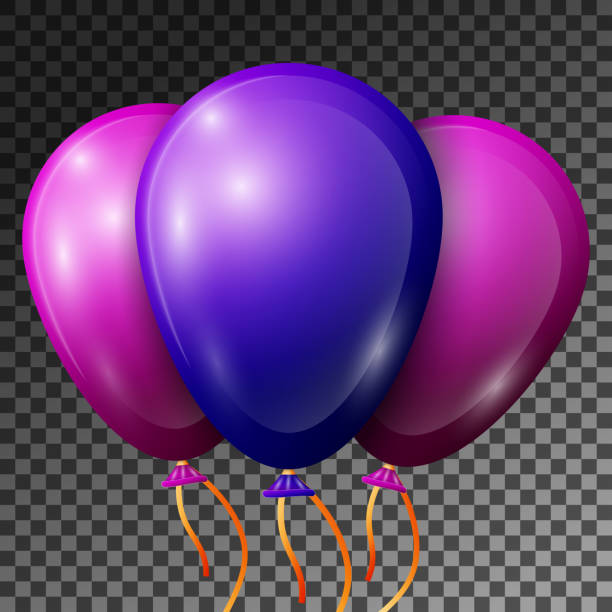 istock Realistic Purple and Violet Balloons with ribbons isolated on transparent background. Vector illustration of shiny colorful glossy balloons for Birthday party 1137775006
