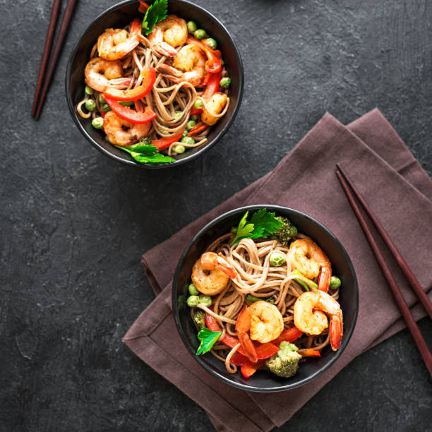 istock Stir fried soba noodles, shrimps 1137779971