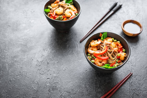 istock Stir fried soba noodles, shrimps 1137779984